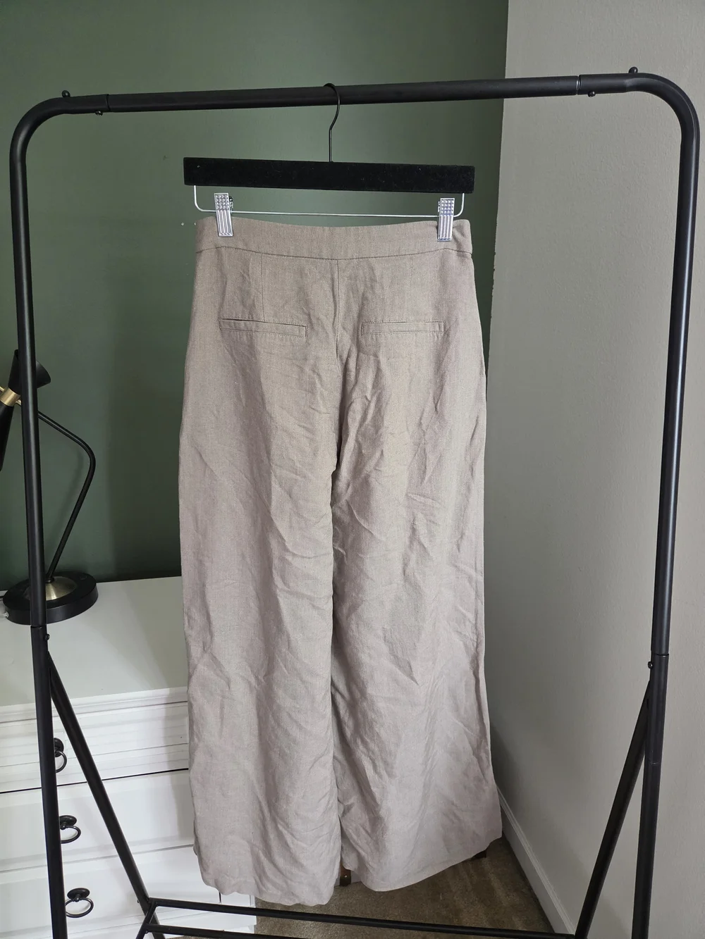 H&M Taupe Wide-Leg Linen Blend Pants